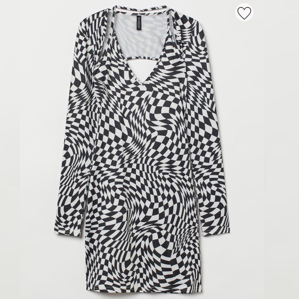 NWT H&M fitted dress black and white, small, geometric print, summer, spring